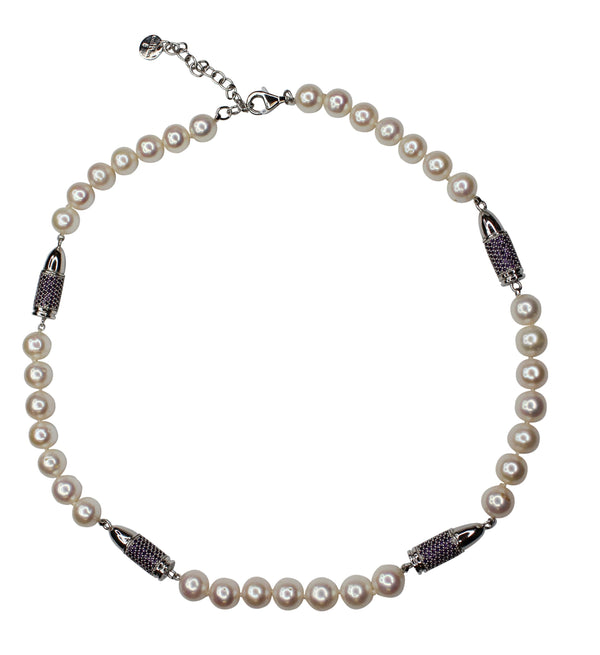 Purple Violet Amethyst Pave Set Silver Rocket Bullet White Pearl Sterling Silver