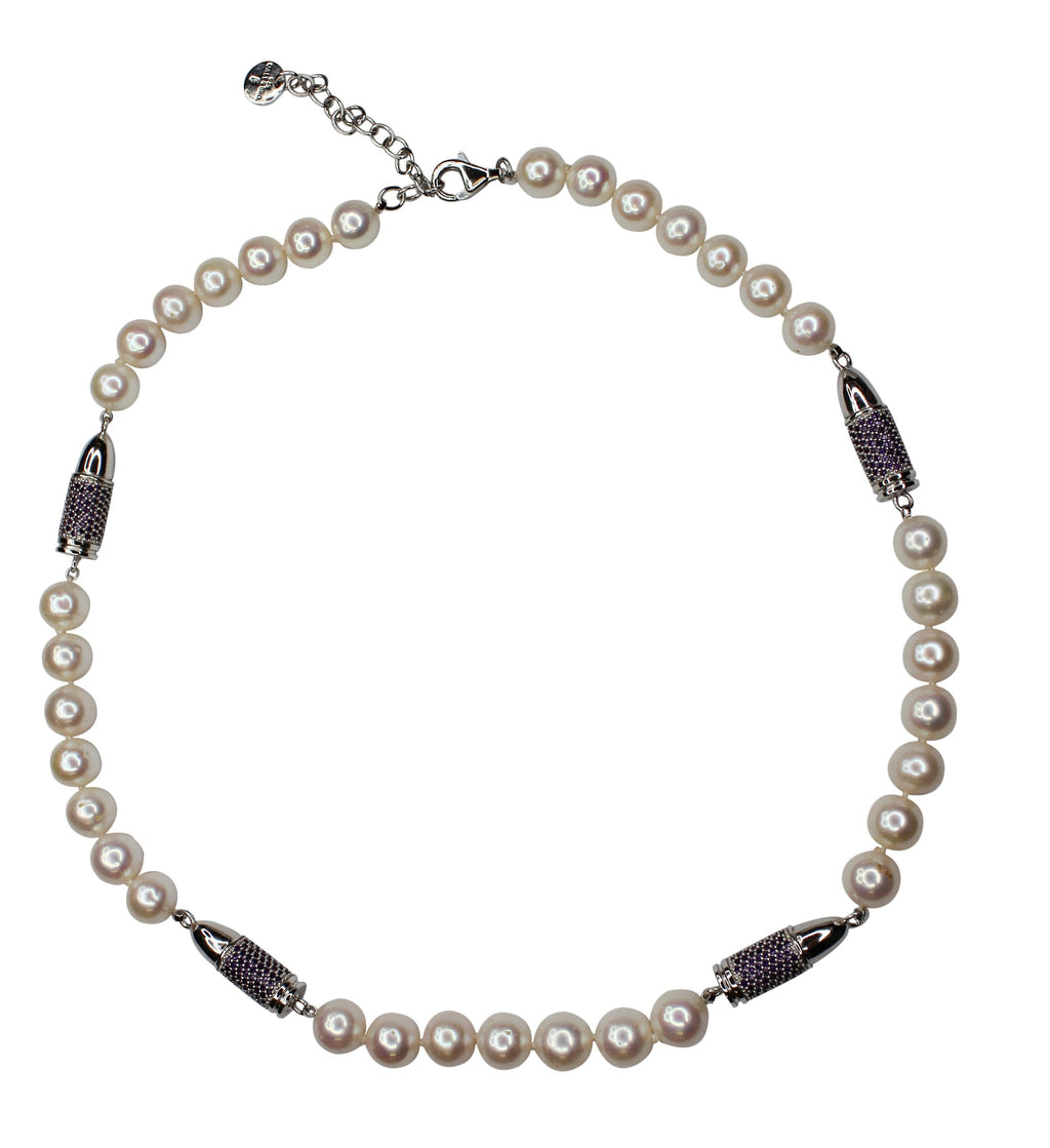 Black Spinel Pave Set Silver Rocket Bullet White Pearl Sterling Silver Bead Stat