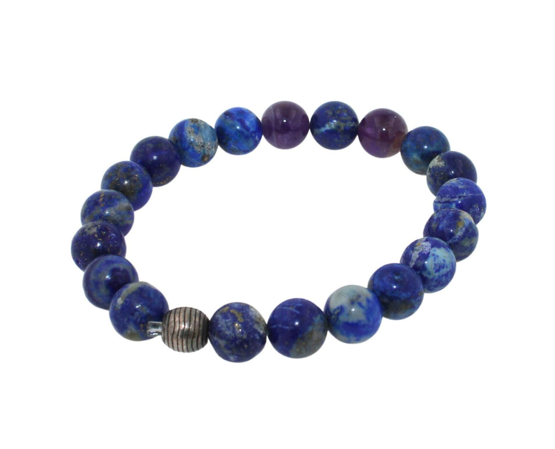 Blue Lapis Lazuli Purple Violet Lilac Amethysts Round Bead Stretchy Unique State