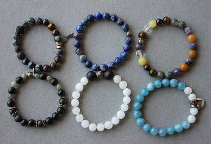 Blue White Agate Round Bead Stretchy Unique Statement Circle Beads Chakra Bracel