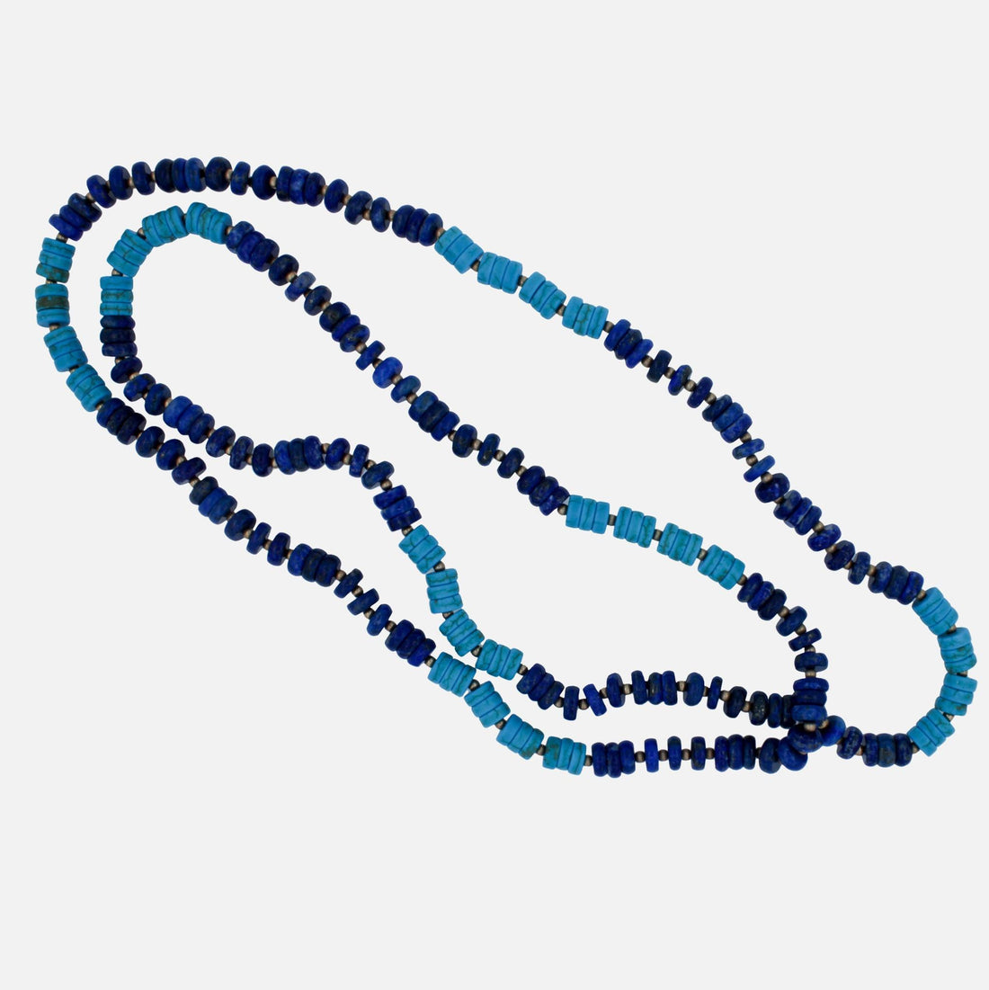Blue Lapis Lazuli Turquoise Tumble Beads 14K Yellow Gold Bead Long Necklace