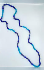 Blue Lapis Lazuli Turquoise Tumble Beads 14K Yellow Gold Bead Long Necklace