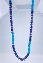 Blue Lapis Lazuli Turquoise Tumble Beads 14K Yellow Gold Bead Long Necklace