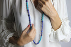 Blue Lapis Lazuli Turquoise Tumble Beads 14K Yellow Gold Bead Long Necklace
