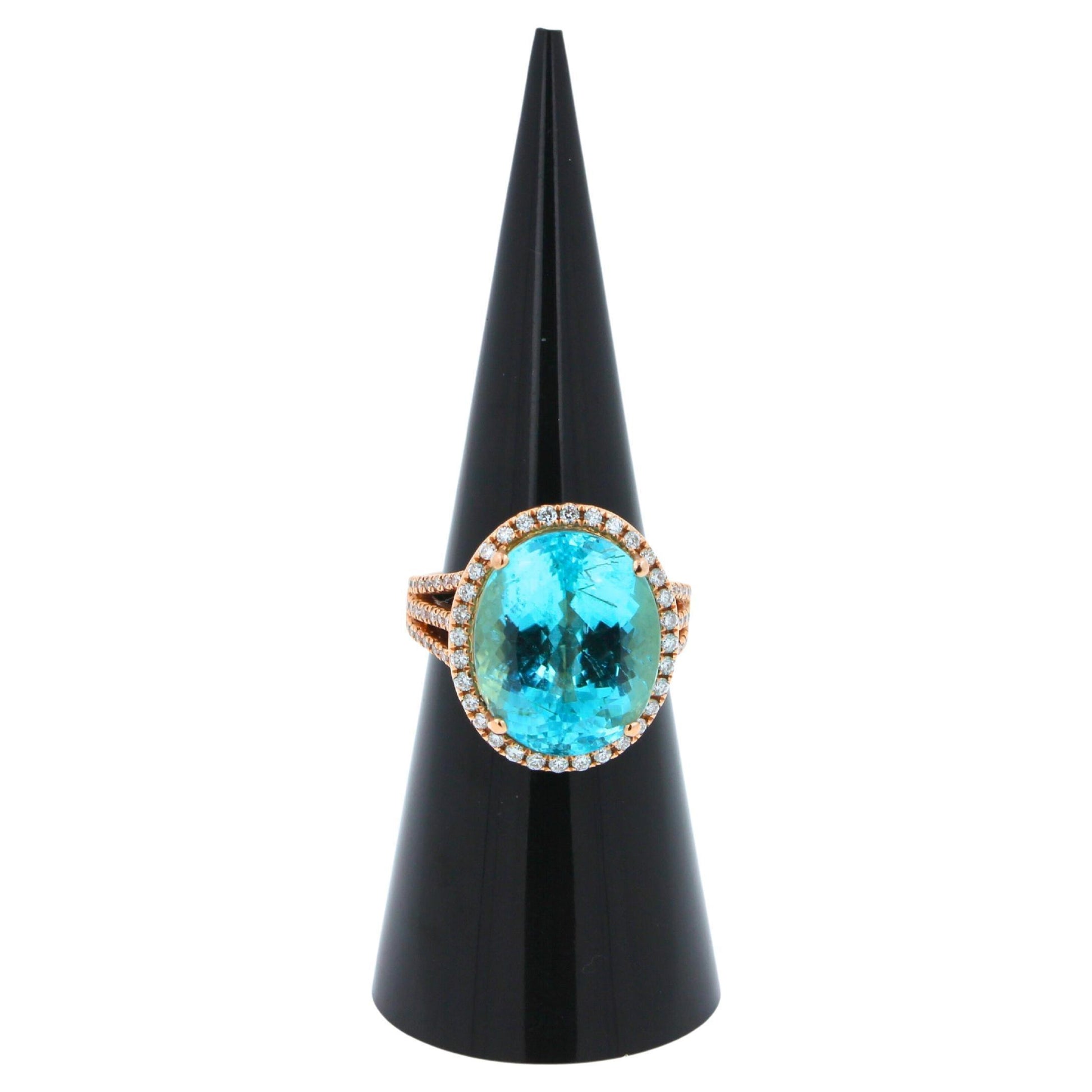 Blue Paraiba Tourmaline Diamond Halo Classic Simple Solitaire 18 Karat Gold Ring