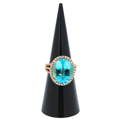 Blue Paraiba Tourmaline Diamond Halo Classic Simple Solitaire 18 Karat Gold Ring