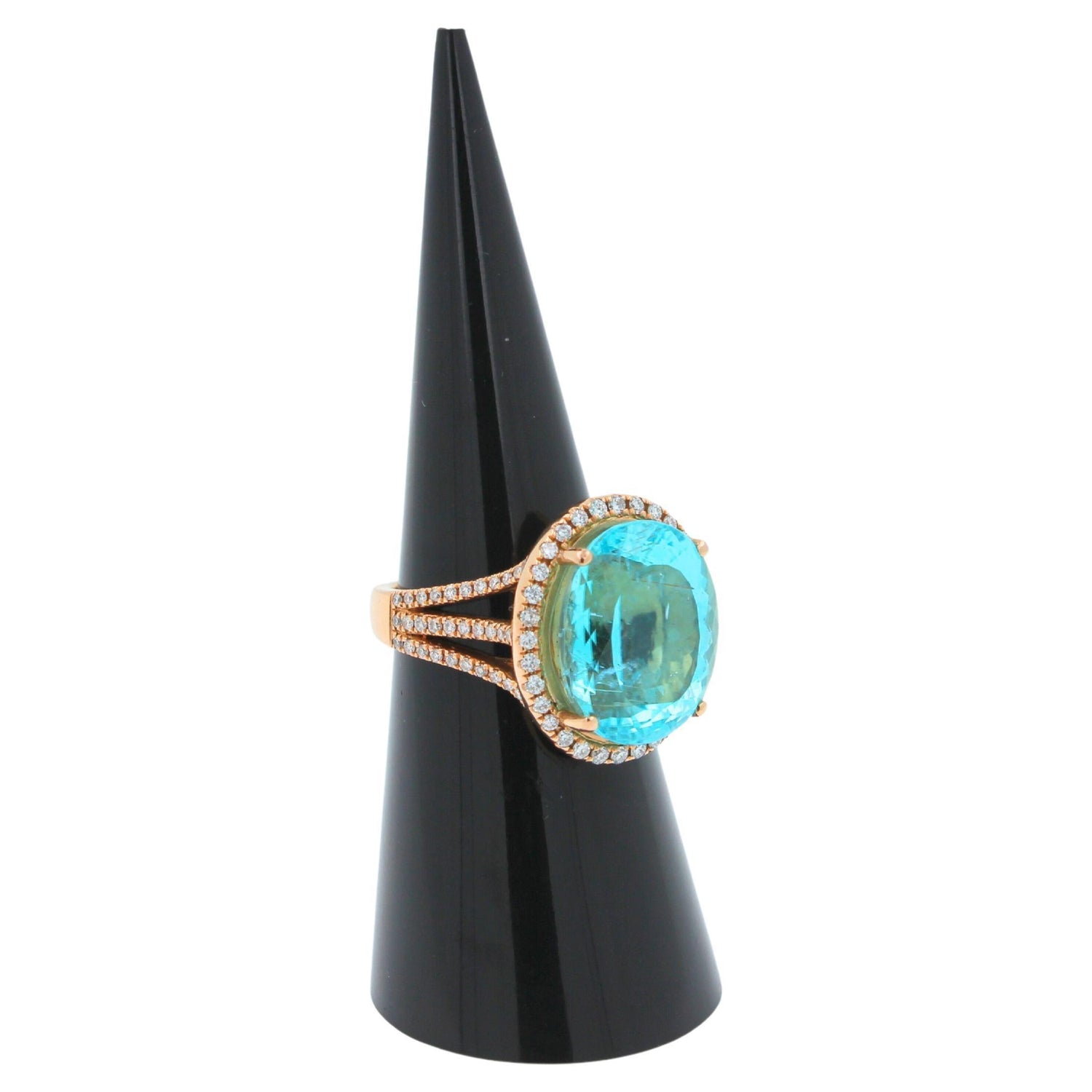 Blue Paraiba Tourmaline Diamond Halo Classic Simple Solitaire 18 Karat Gold Ring