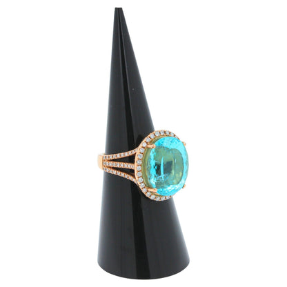 Blue Paraiba Tourmaline Diamond Halo Classic Simple Solitaire 18 Karat Gold Ring