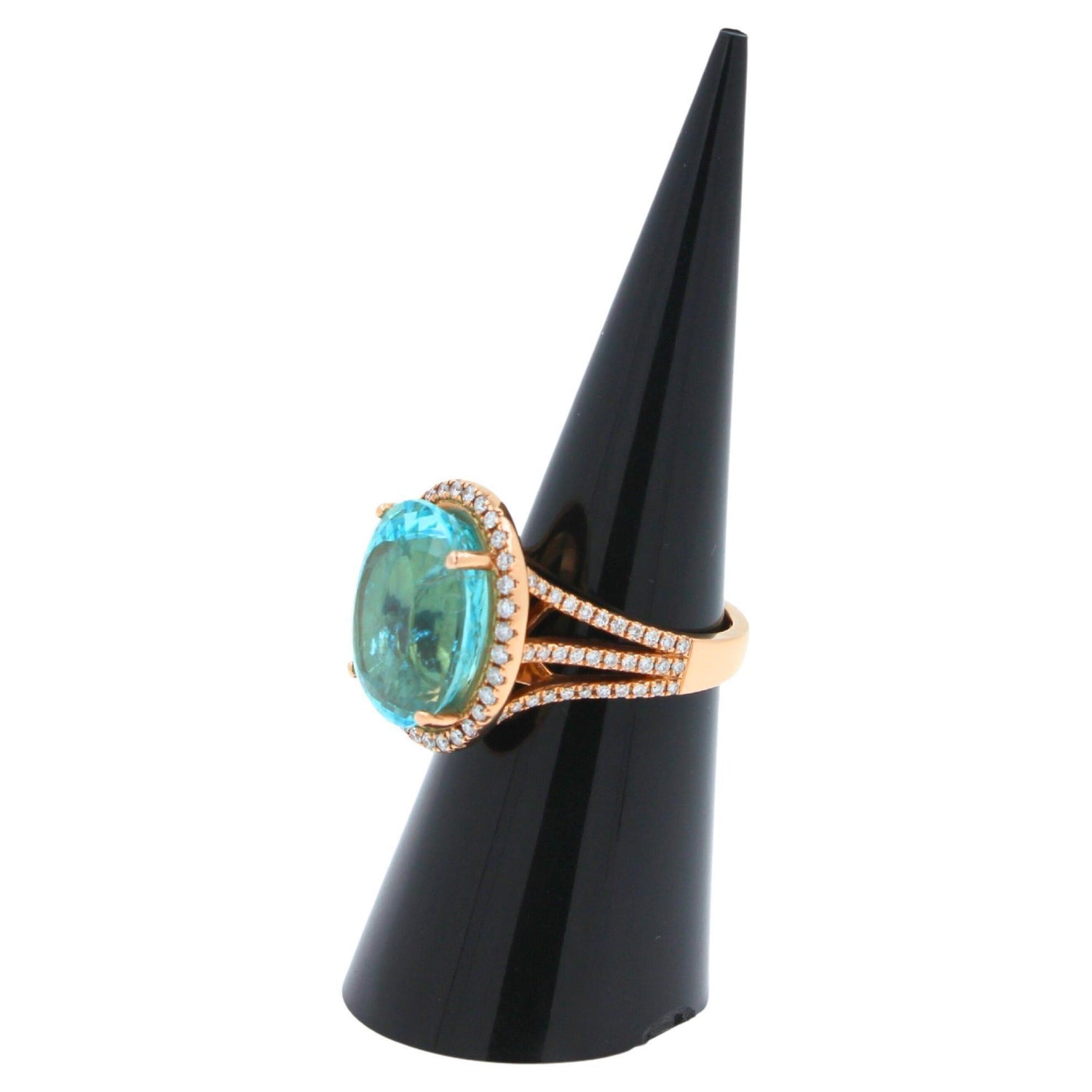 Blue Paraiba Tourmaline Diamond Halo Classic Simple Solitaire 18 Karat Gold Ring