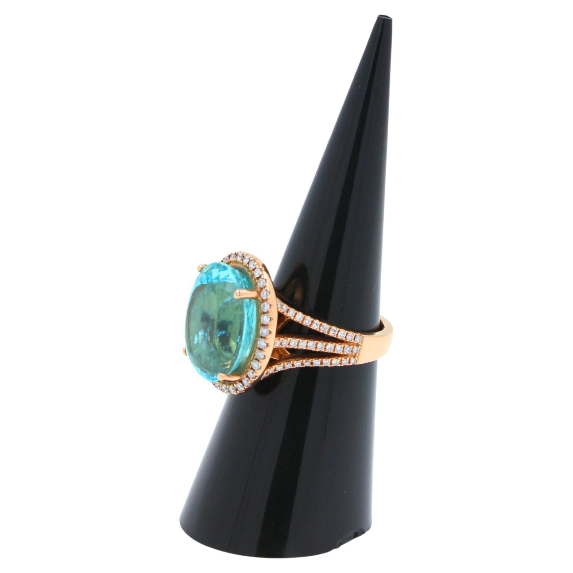 Blue Paraiba Tourmaline Diamond Halo Classic Simple Solitaire 18 Karat Gold Ring