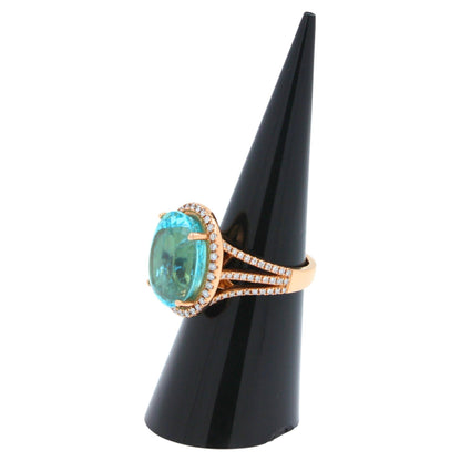 Blue Paraiba Tourmaline Diamond Halo Classic Simple Solitaire 18 Karat Gold Ring
