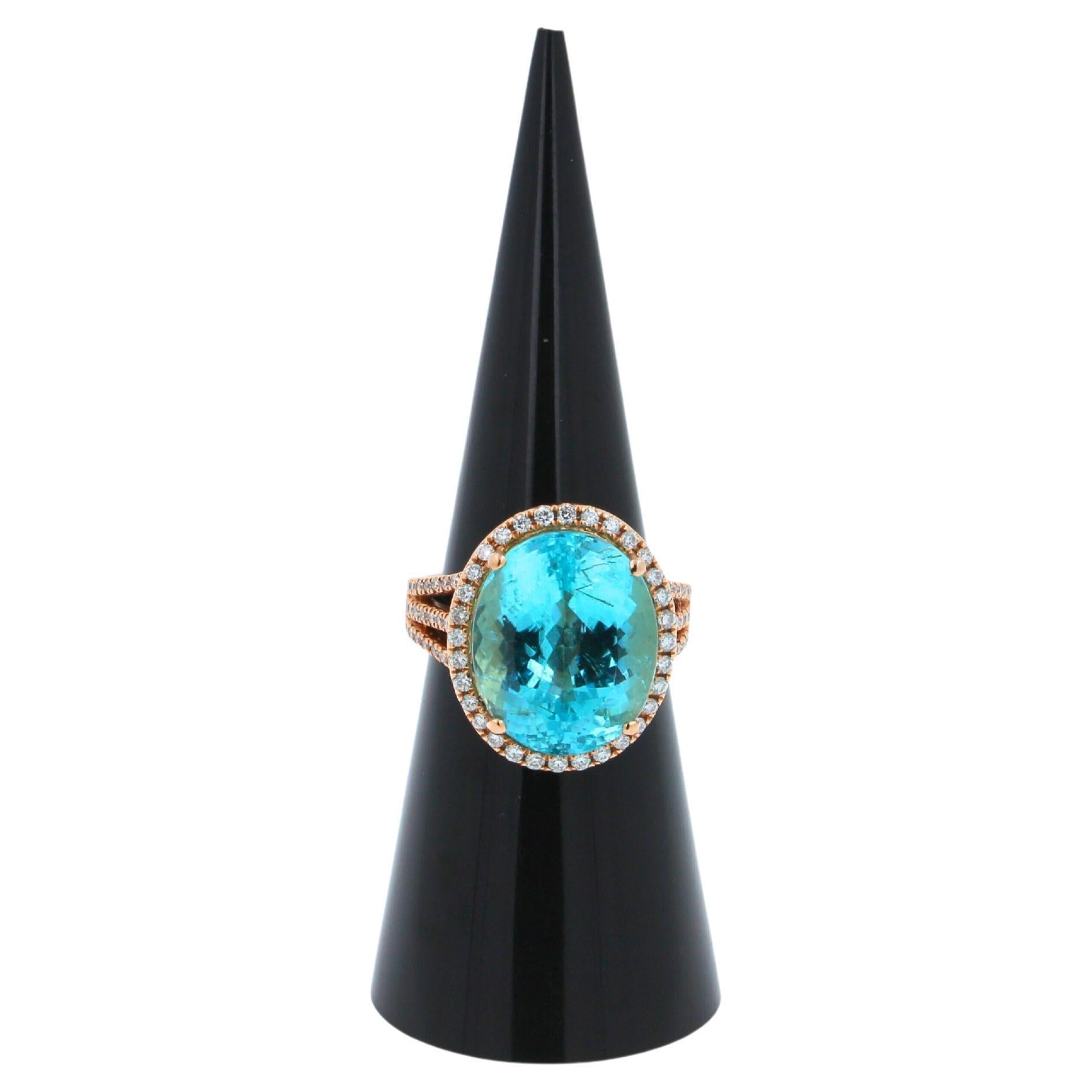 Blue Paraiba Tourmaline Diamond Halo Classic Simple Solitaire 18 Karat Gold Ring