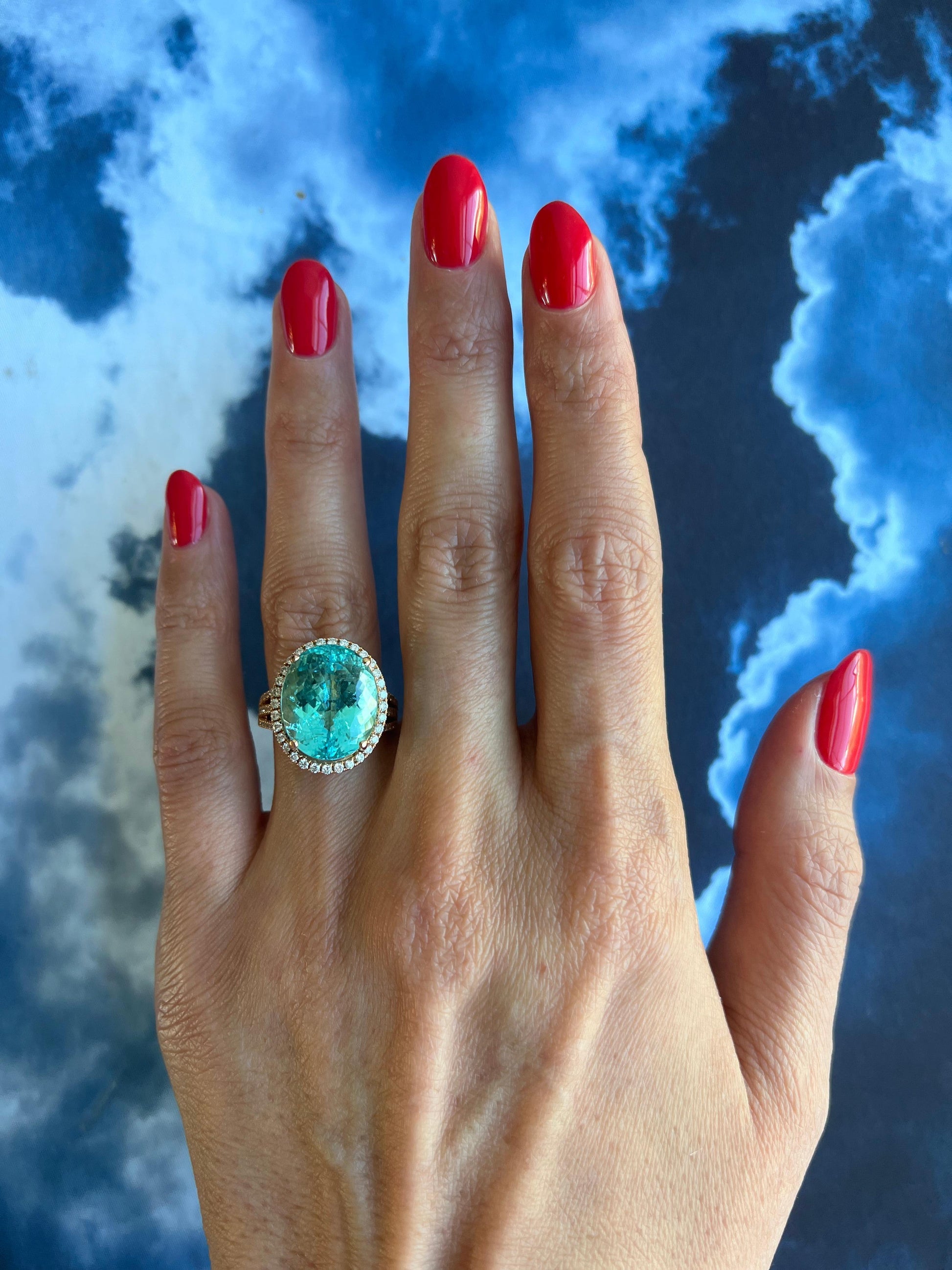 Blue Paraiba Tourmaline Diamond Halo Classic Simple Solitaire 18 Karat Gold Ring