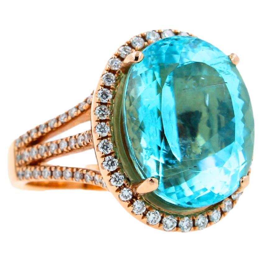 Blue Paraiba Tourmaline Diamond Halo Classic Simple Solitaire 18 Karat Gold Ring