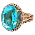Blue Paraiba Tourmaline Diamond Halo Classic Simple Solitaire 18 Karat Gold Ring