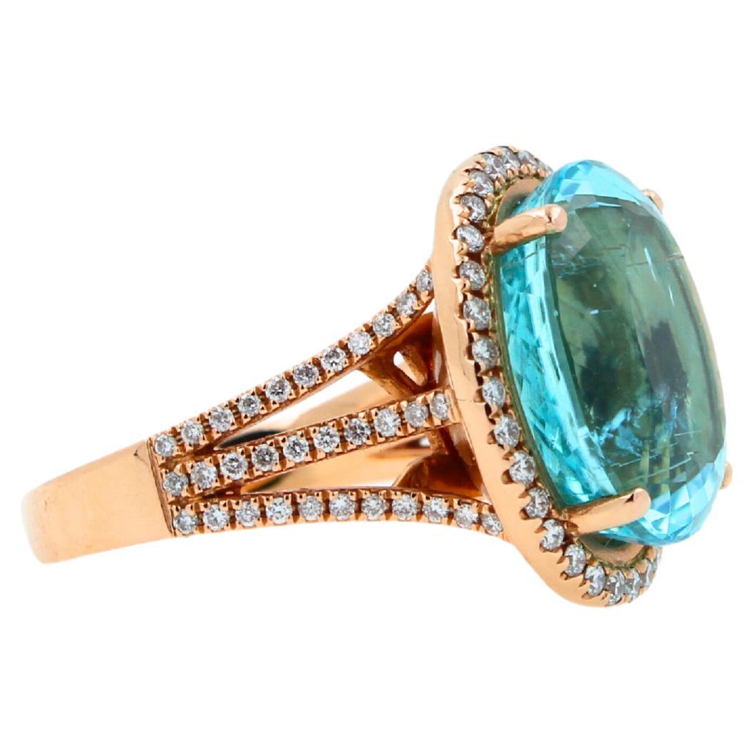 Blue Paraiba Tourmaline Diamond Halo Classic Simple Solitaire 18 Karat Gold Ring