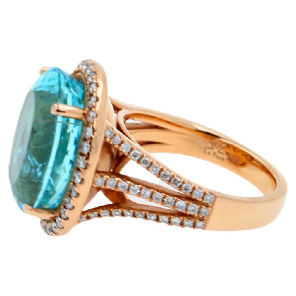 Blue Paraiba Tourmaline Diamond Halo Classic Simple Solitaire 18 Karat Gold Ring