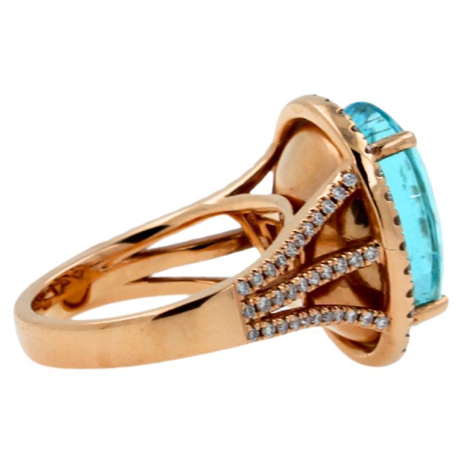 Blue Paraiba Tourmaline Diamond Halo Classic Simple Solitaire 18 Karat Gold Ring