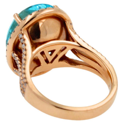 Blue Paraiba Tourmaline Diamond Halo Classic Simple Solitaire 18 Karat Gold Ring
