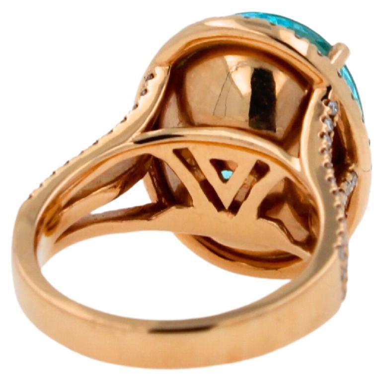 Blue Paraiba Tourmaline Diamond Halo Classic Simple Solitaire 18 Karat Gold Ring