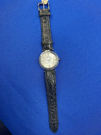 Blue Sapphire & Diamond Pave Dial Luxury Swiss Quartz Exotic Leather Band Watch