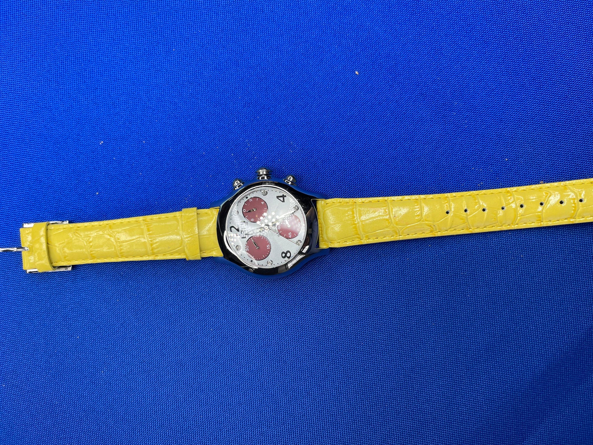 Blue Sapphire & Diamonds Pave Dial Luxury Swiss Quartz Exotic Leather Band Watch