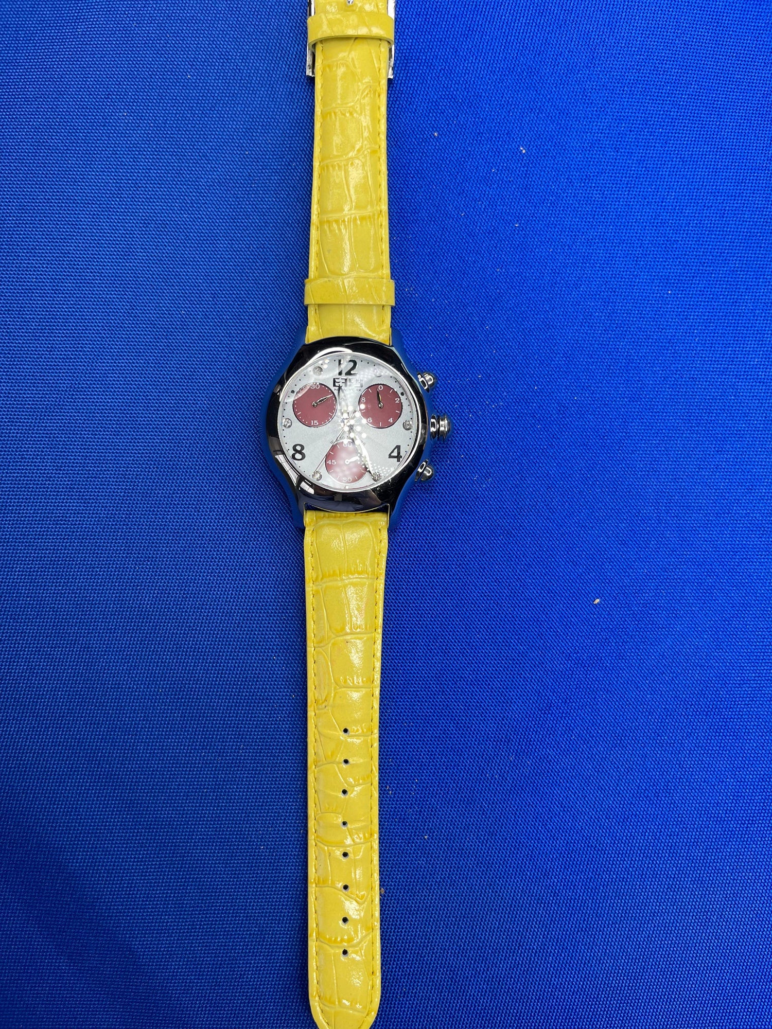Blue Sapphire &amp; Diamonds Pave Dial Luxury Swiss Quartz Exotic Leather Band Watch