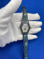 Blue Sapphire & Diamonds Pave Dial Luxury Swiss Quartz Exotic Leather Band Watch
