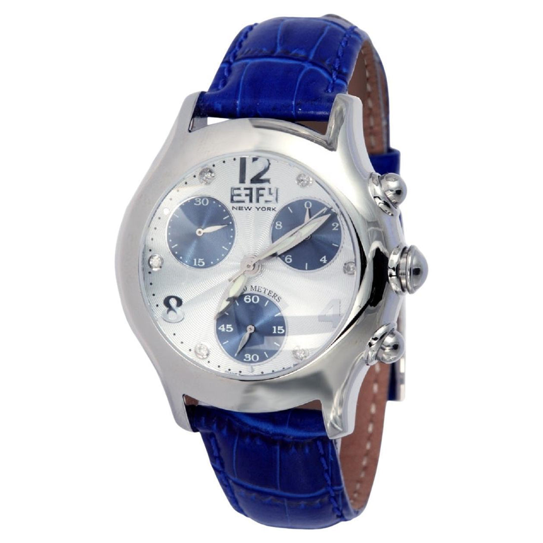 Blue Sapphire & Diamonds Pave Dial Luxury Swiss Quartz Exotic Leather Band Watch