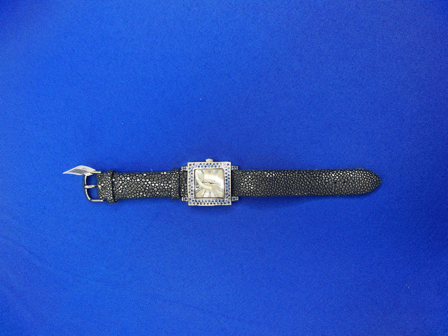 blue sapphire & diamonds pave dial luxury swiss quartz exotic leather watch