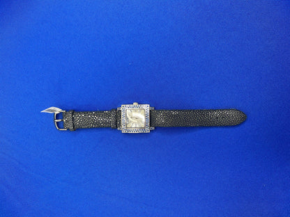 Blue Sapphire & Diamonds Pave Dial Luxury Swiss Quartz Exotic Leather Watch