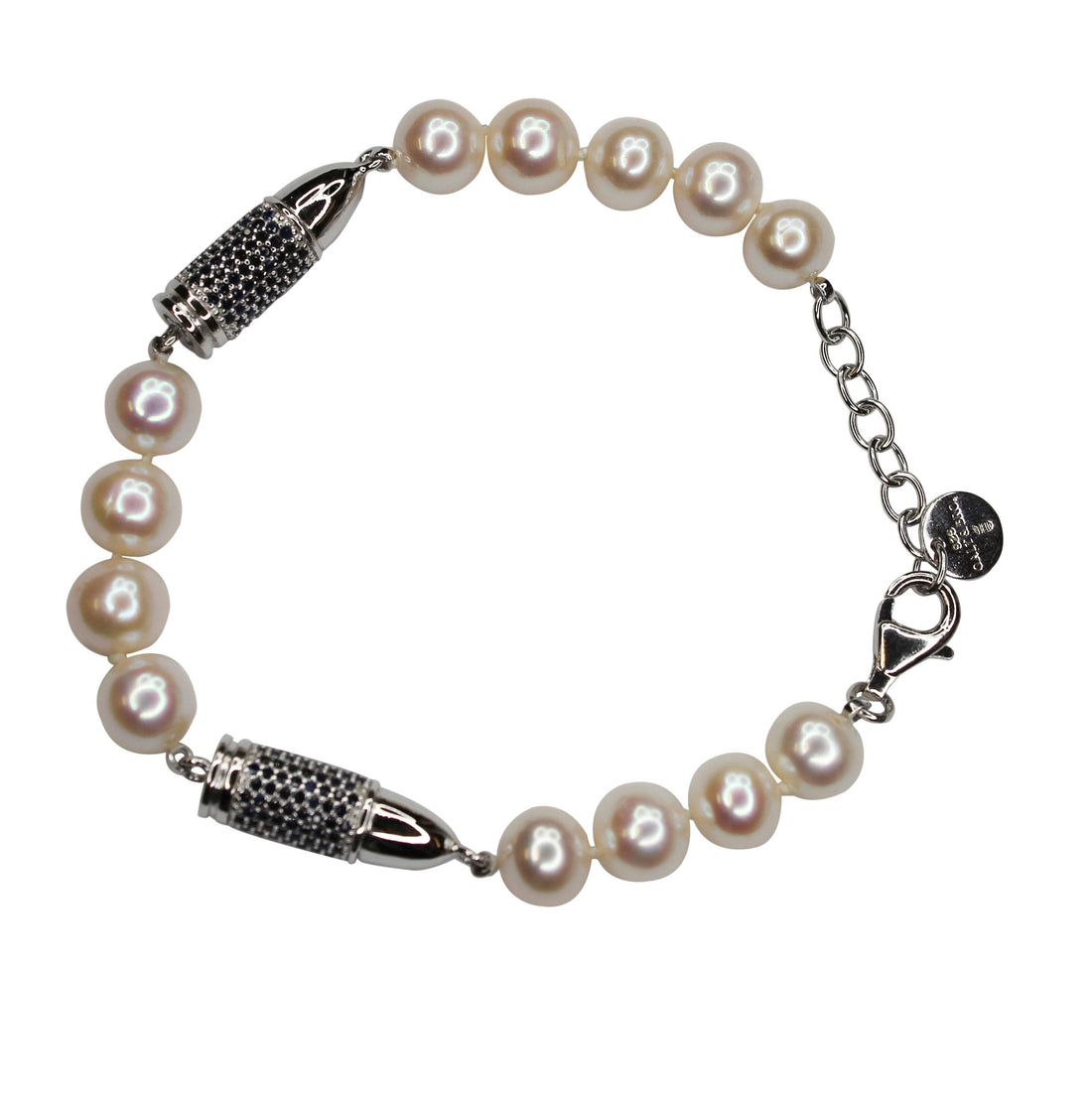 Blue Sapphire Pave Set Gemstone Silver Rocket Bullet White Pearl Sterling Silver