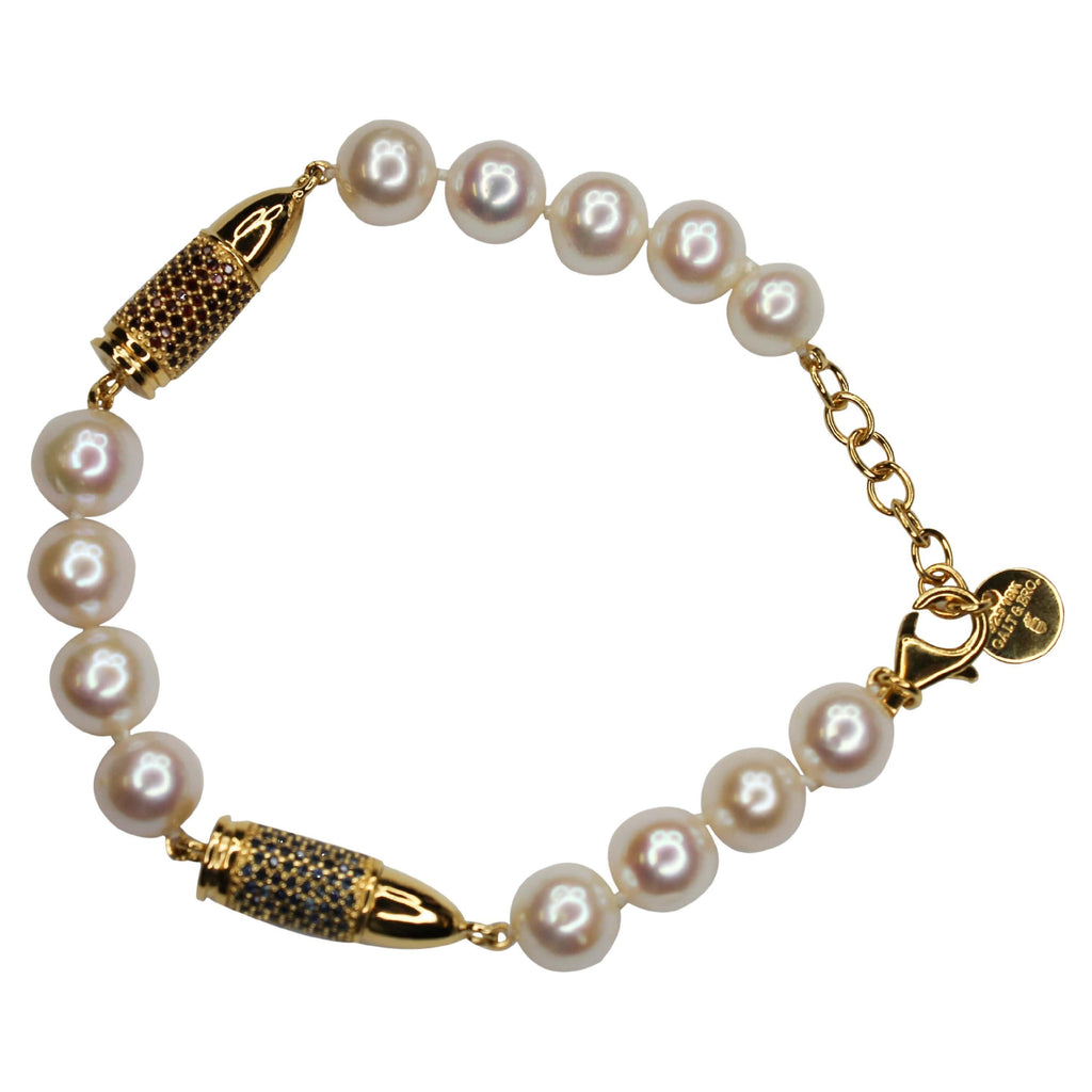 Blue Sapphire Red Garnet Rocket Bullet White Pearl Gold Vermeil Silver Bracelet