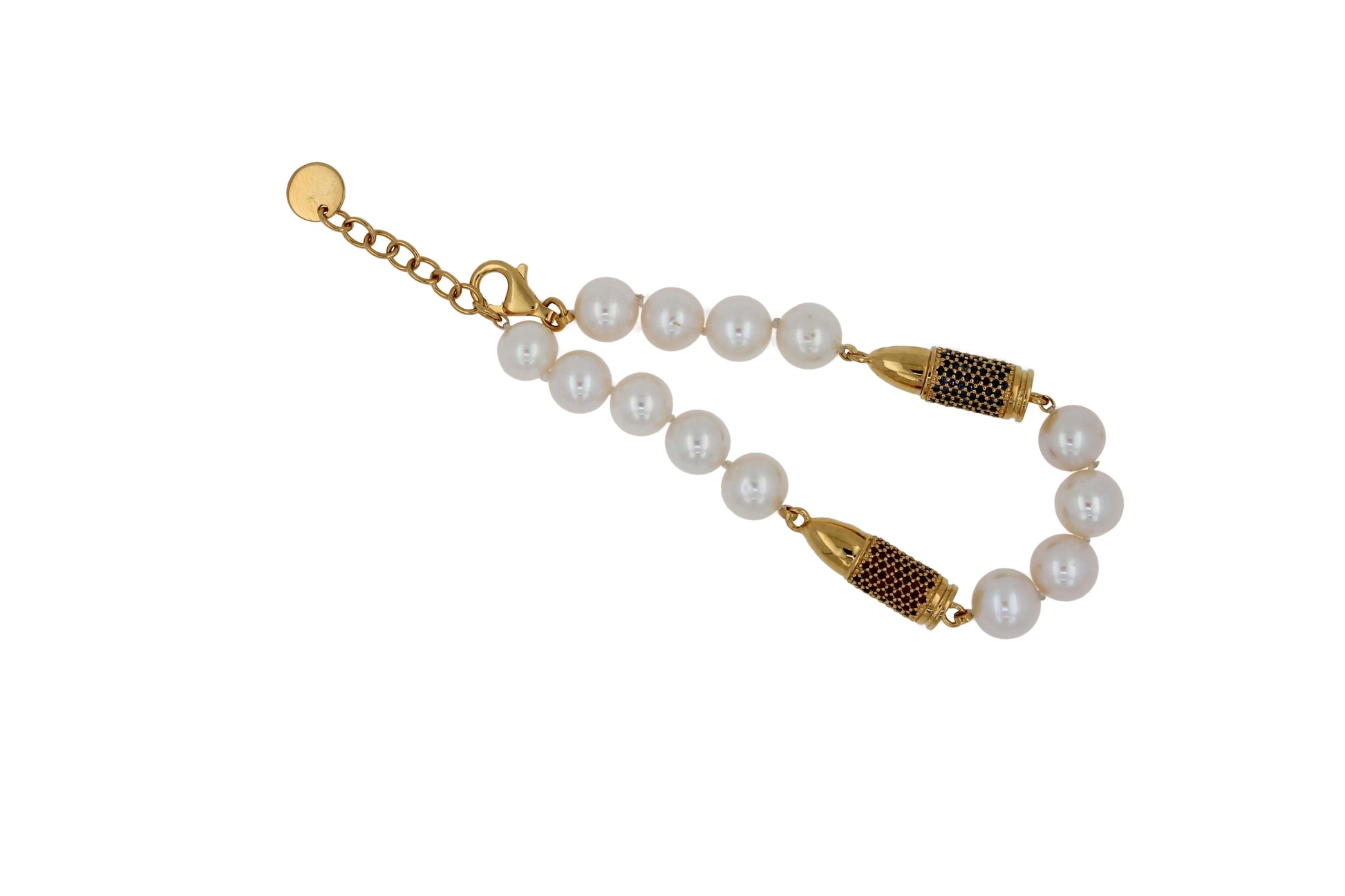 Blue Sapphire Red Garnet Rocket Bullet White Pearl Gold Vermeil Silver Bracelet