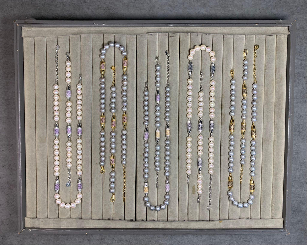 Blue Sapphire Red Garnet Rocket Bullet White Pearl Gold Vermeil Silver Bracelet