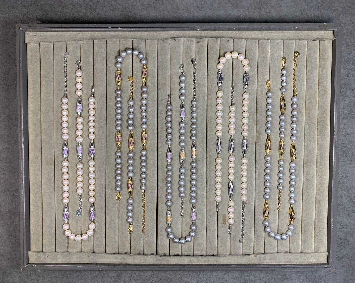 blue sapphire red garnet rocket bullet white pearl gold vermeil silver bracelet