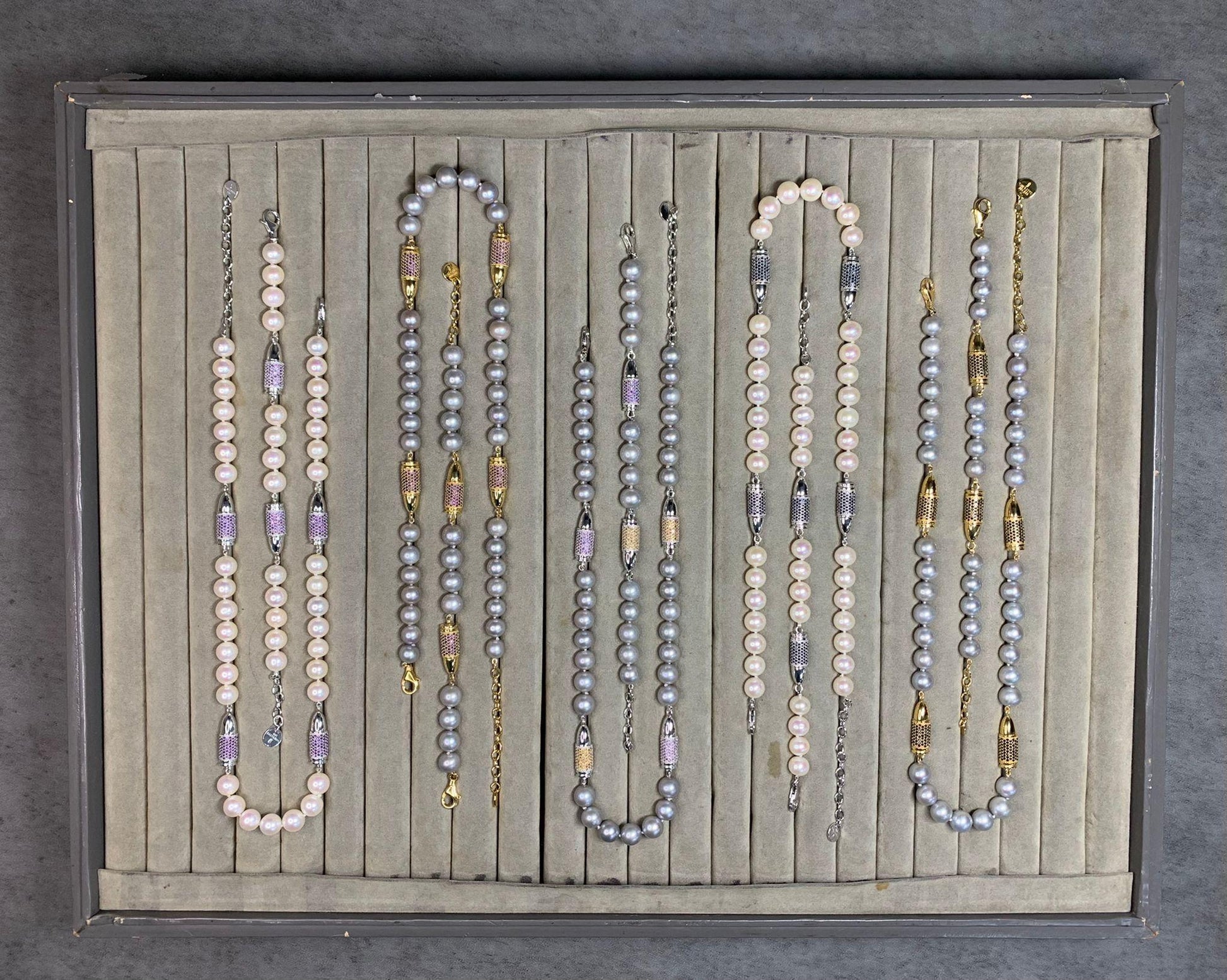 Blue Sapphire Red Garnet Rocket Bullet White Pearl Gold Vermeil Silver Bracelet