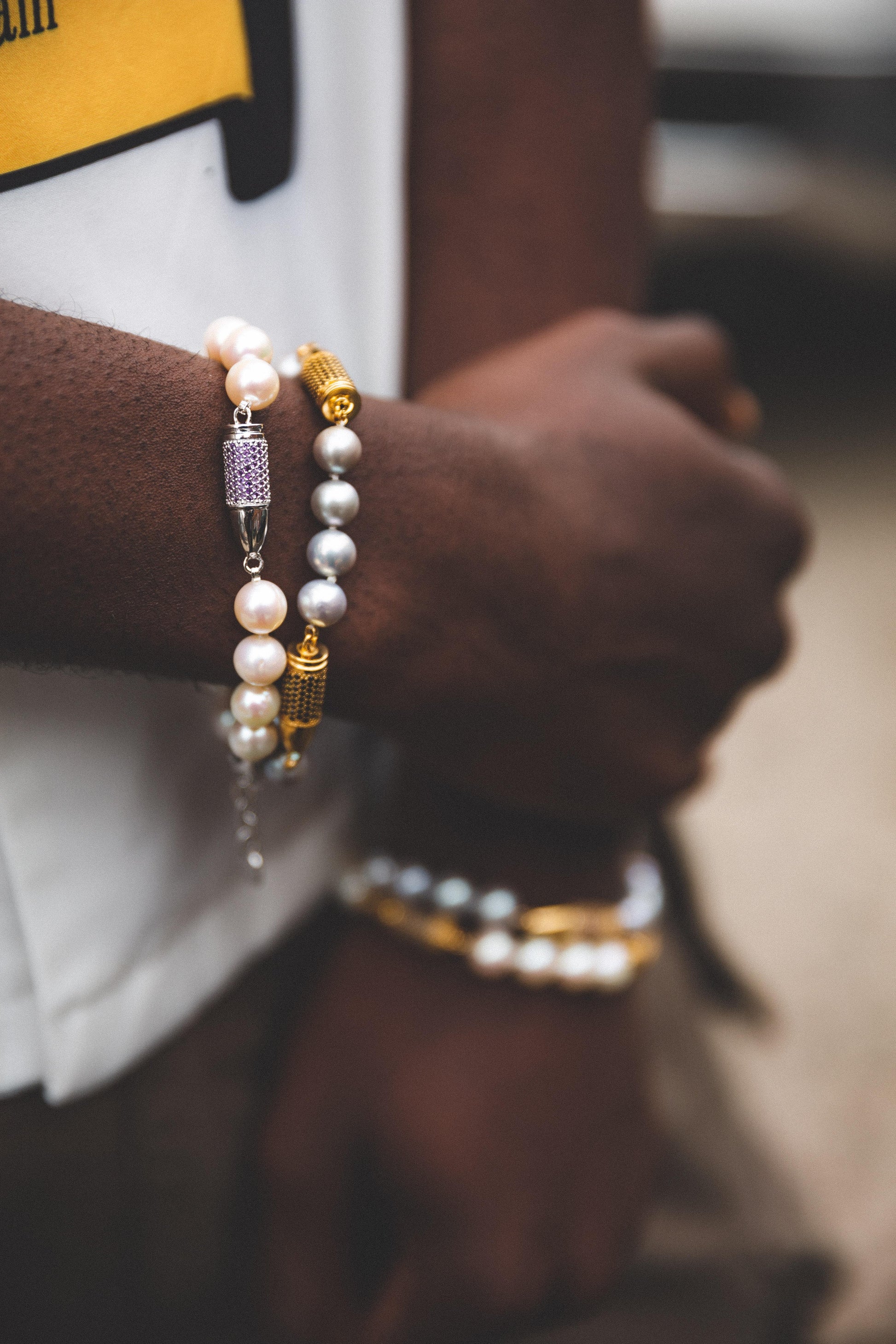 Blue Sapphire Red Garnet Rocket Bullet White Pearl Gold Vermeil Silver Bracelet
