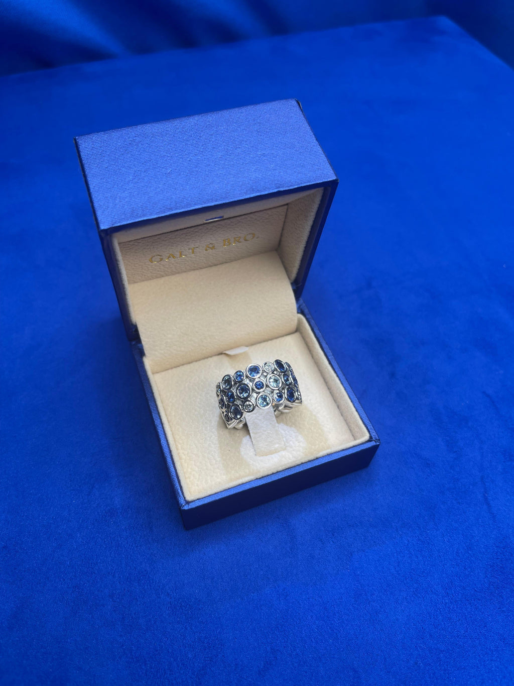 Blue Sapphire Sky Topaz Diamond Flexible Bezel Eternity 18K White Gold Ring Band