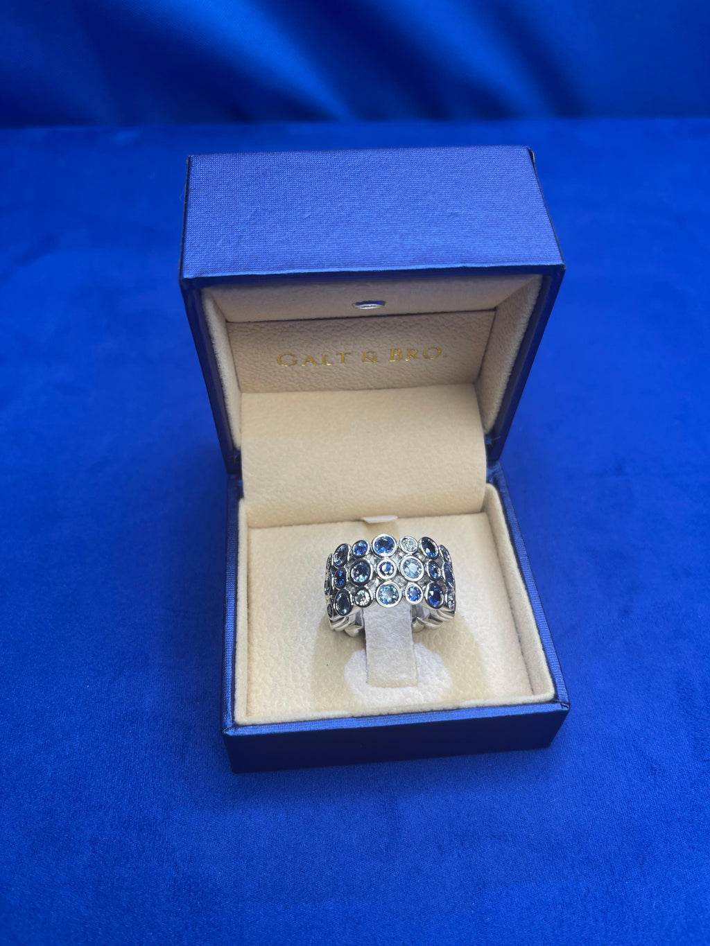Blue Sapphire Sky Topaz Diamond Flexible Bezel Eternity 18K White Gold Ring Band