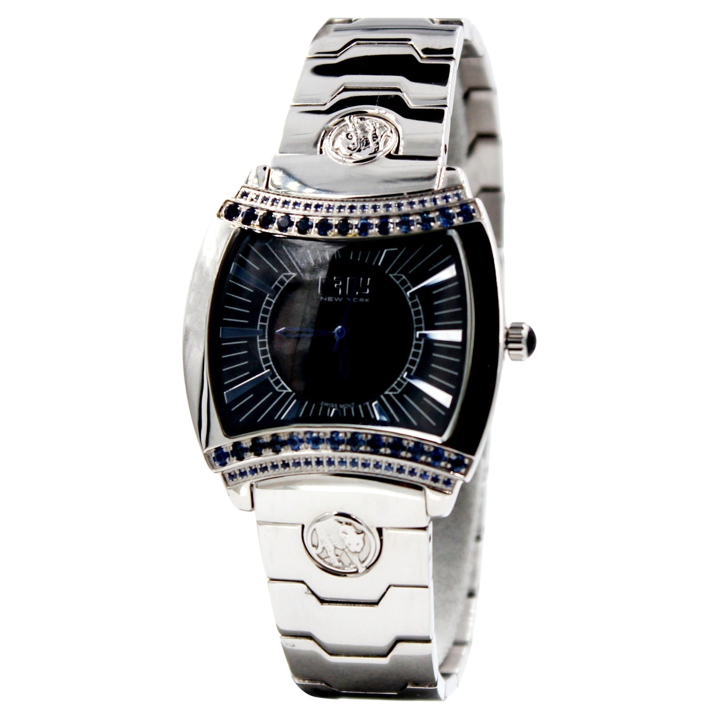 blue sapphires & diamond pave dial luxury swiss quartz bracelet watch