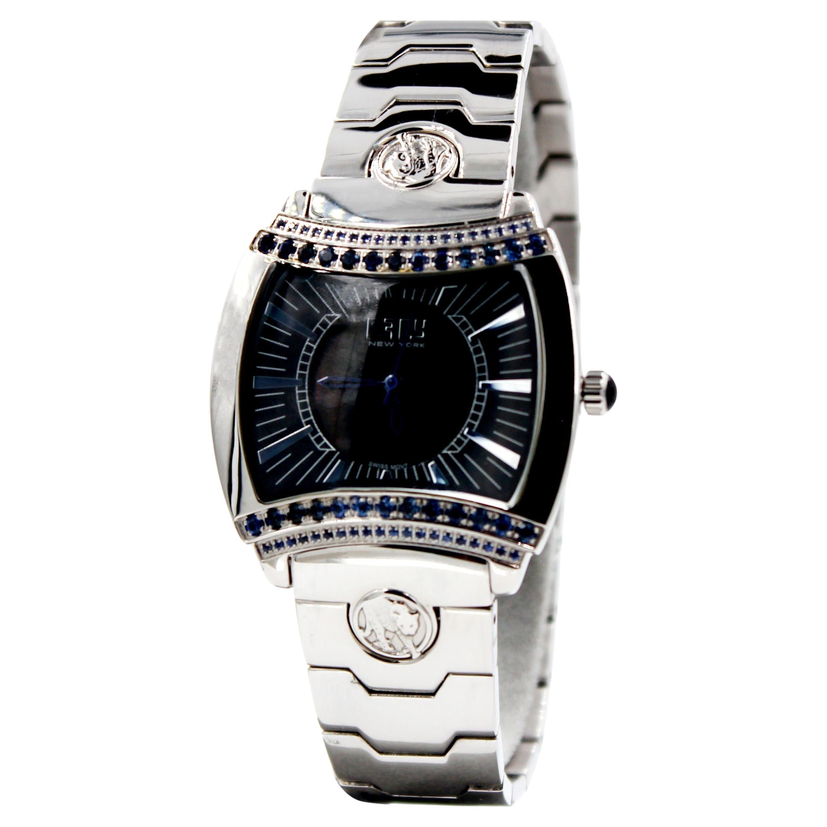 Blue Sapphires &amp; Diamond Pave Dial Luxury Swiss Quartz Bracelet Watch