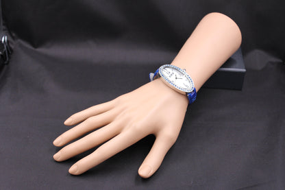 Blue Sapphires Pave Dial Luxury Swiss Quartz Exotic Leather Band Watch