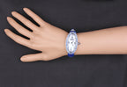 Blue Sapphires Pave Dial Luxury Swiss Quartz Exotic Leather Band Watch
