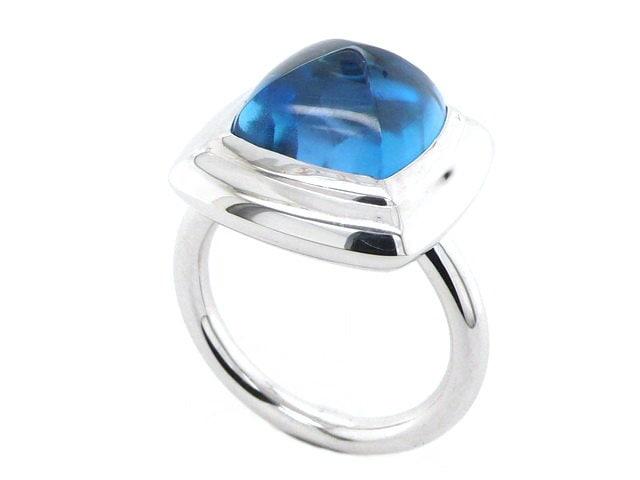Blue Topaz Sugarloaf Cabochon Mountain Pyramid Cone Cocktail Statement Solitaire