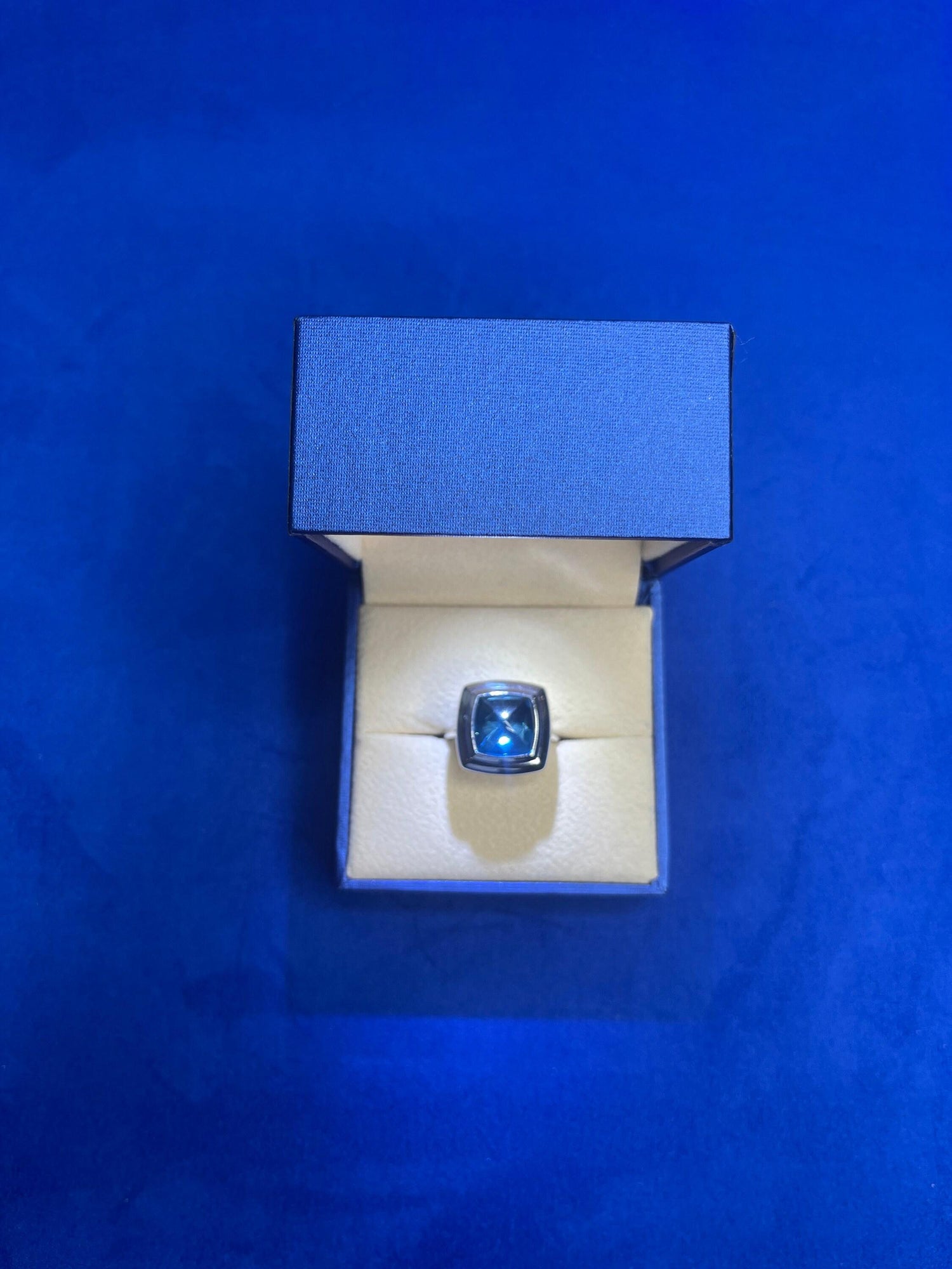 Blue Topaz Sugarloaf Cabochon Mountain Pyramid Cone Cocktail Statement Solitaire