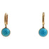 Blue Turquoise Round Cabochon Yellow Gold Huggie Drop Statement Dainty Earrings