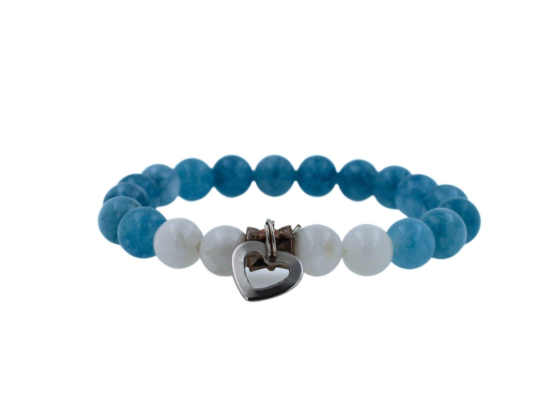 Blue White Agate Round Bead Stretchy Unique Statement Circle Beads Chakra Bracel