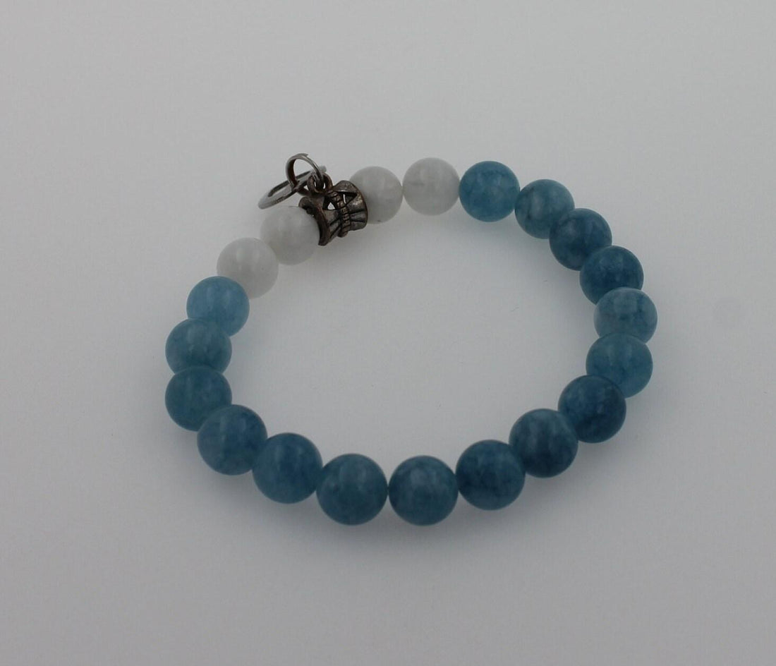 Blue White Agate Round Bead Stretchy Unique Statement Circle Beads Chakra Bracel