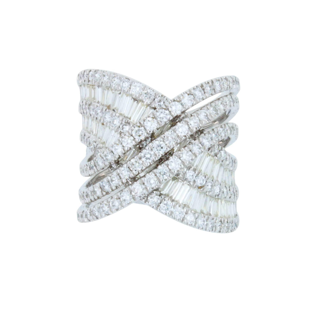Brilliant Cut Baguette Shape Diamond Pave Set Channel Set Fancy Spiral Wave Cock